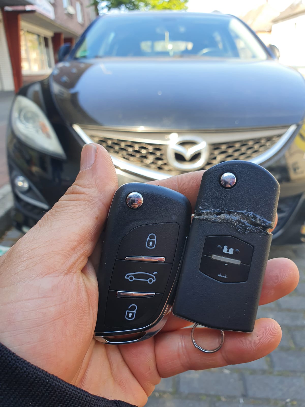 Kaufe Carbon Autoschlüsselhülle Schlüsseletui für Mazda 2 3 6